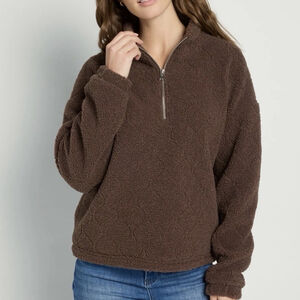 Thread & Supply Women's Sherpa Fleece 1/4 Zip Pullover Sweater- Size Small